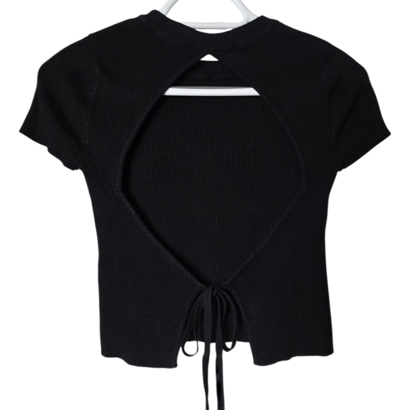 Garage Tops - Garage Black Ribbed Open Back Crop Top